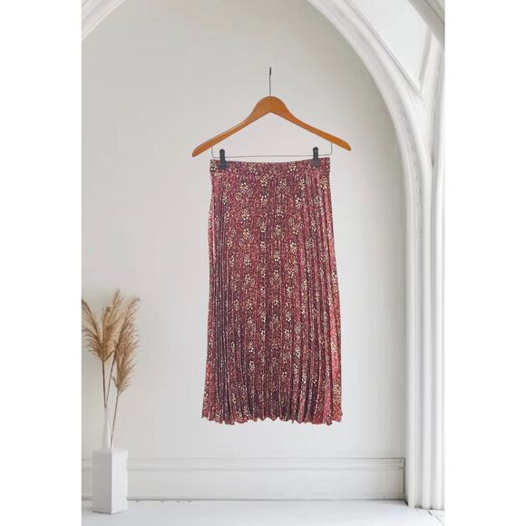 Max Studio Skirt Midi Burgundy Pleated Boho Bohemian Casual Size Small - Picture 1 of 6